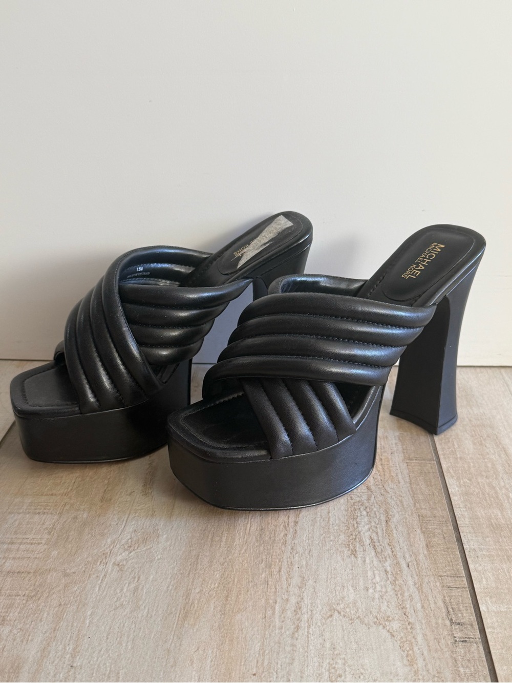 Michael Kors Black Leather Platform Mule Heels